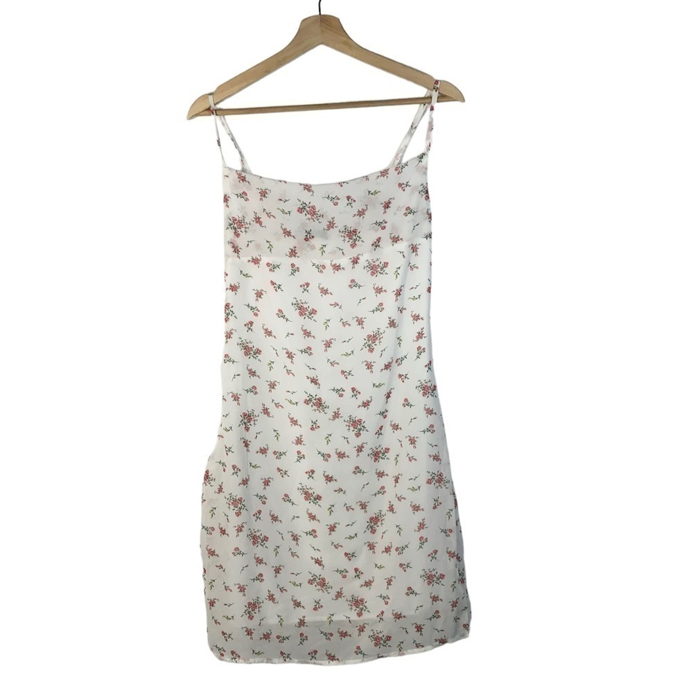 Shein White‎ Pink Rose Floral Cowl Drape Slip Mini Dress XS